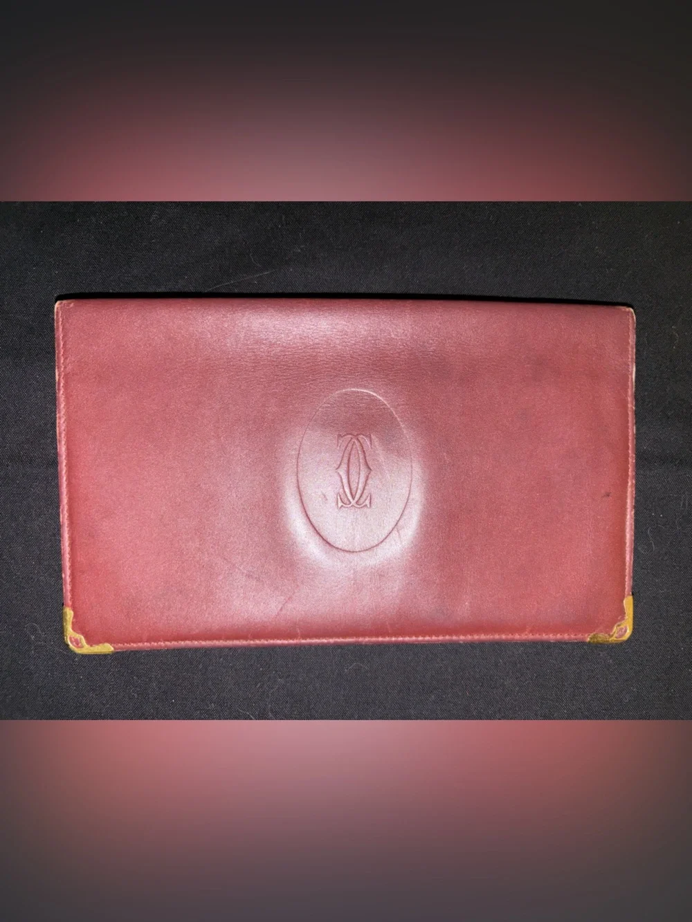 Cartier Burgundy Wallet with Gold Corner Accents